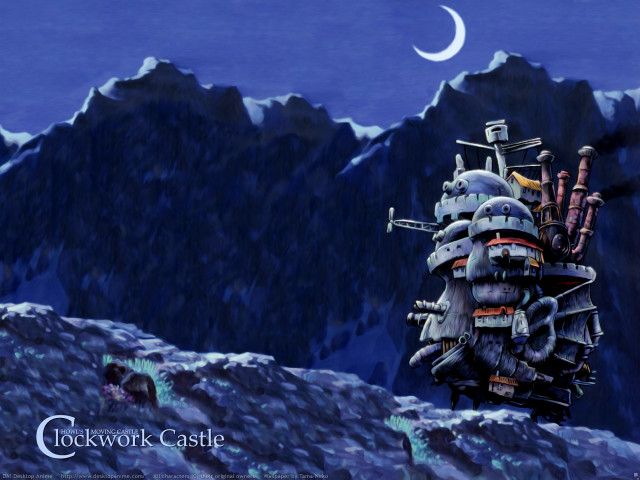 Mountain ship crescent moon fantasy free wallpaper for desktop - medium preview image