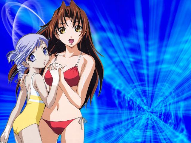 Anime girls bikinis rayonism blue free wallpaper for desktop - medium preview image