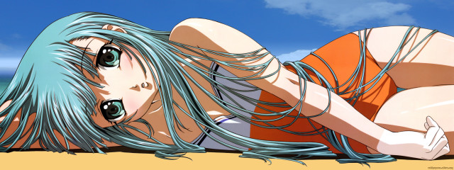 Blue hair beach lying anime free wallpaper for desktop - medium preview image