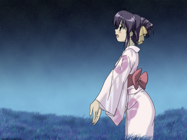 Kimono night fullmoon fireworks stars free wallpaper for desktop - medium preview image
