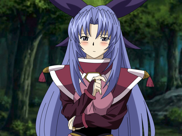 Blue hair purple outfit forest free wallpaper for desktop - medium preview image