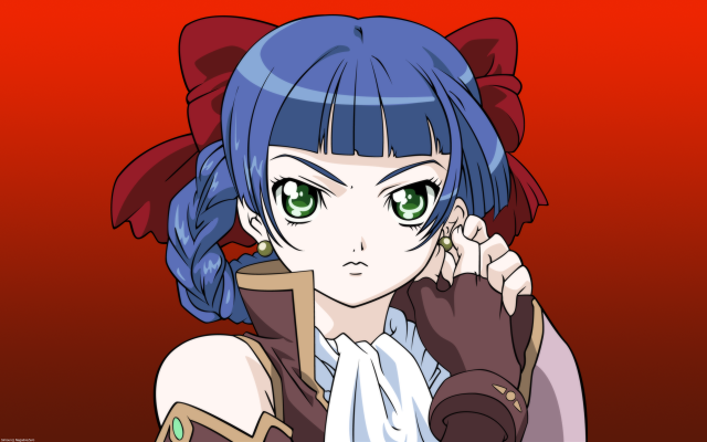 Anime girl blue hair serious free wallpaper for desktop - medium preview image