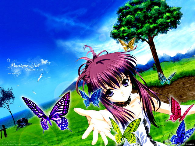 Purple hair butterfly girl anime free wallpaper for desktop - medium preview image