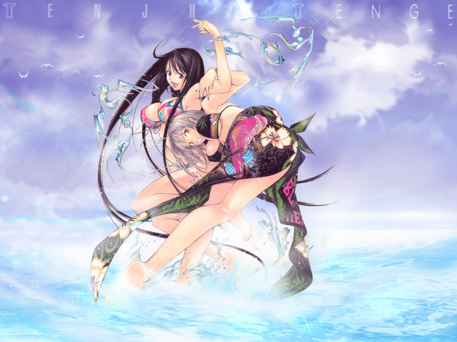 Two women water clouds beach free wallpaper for desktop - medium preview image