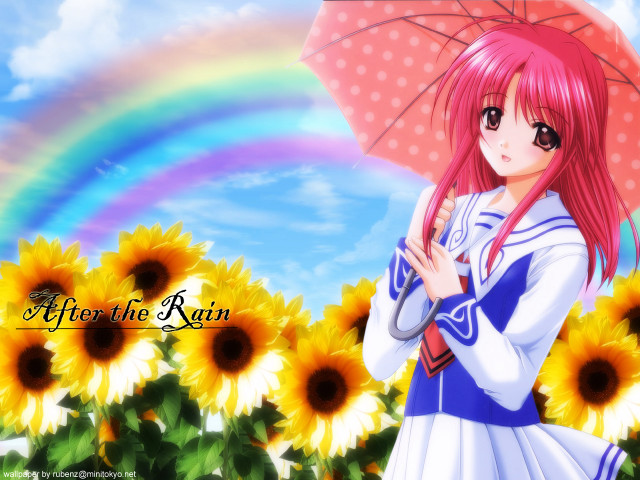 Pink hair girl sunflower rainbow free wallpaper for desktop - medium preview image