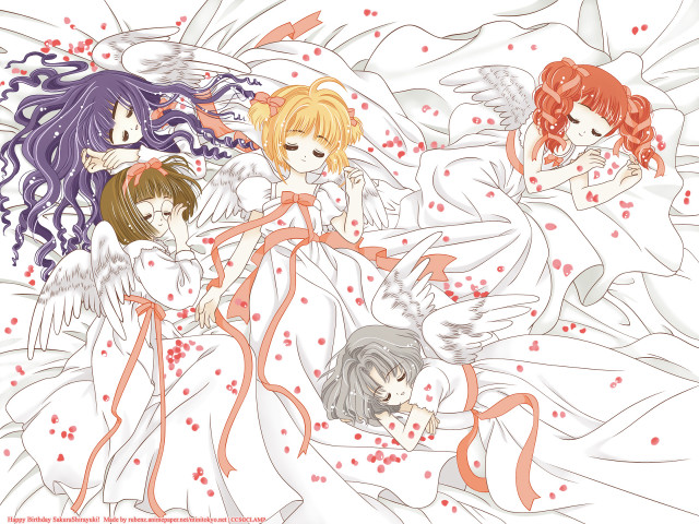 Anime girls bed wings hearts free wallpaper for desktop - medium preview image