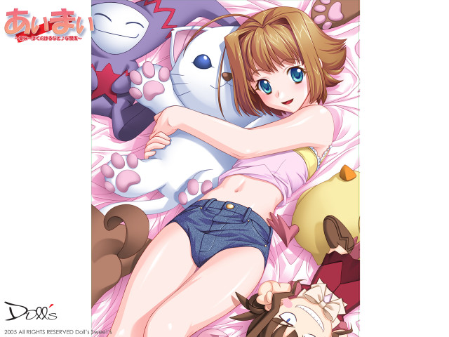 Girl bed stuffed cat anime free wallpaper for desktop - medium preview image