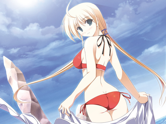 Woman beach surfboard blonde bikini #2 free wallpaper for desktop - medium preview image