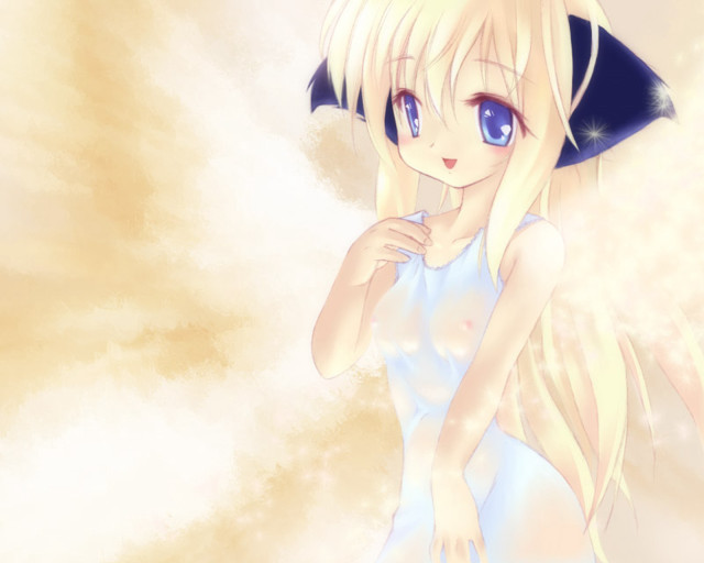 Anime girl blonde bluehat white free wallpaper for desktop - medium preview image
