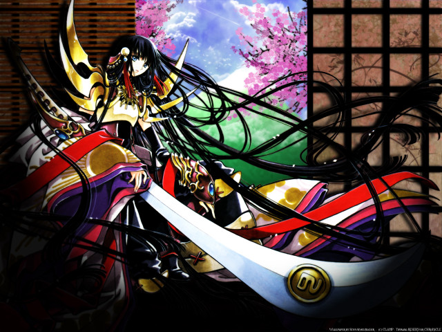 Anime girl sword flower trees free wallpaper for desktop - medium preview image