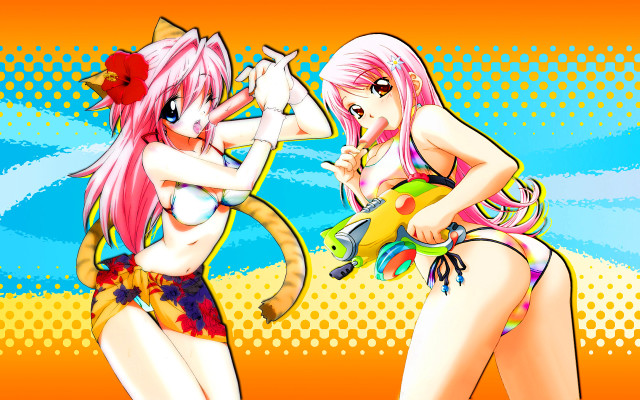 Pink hair anime girls cat free wallpaper for desktop - medium preview image