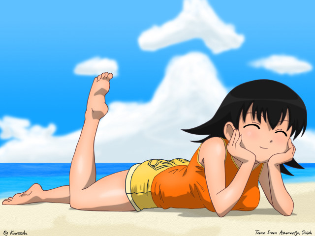 Beach cartoon girl anime relaxing free wallpaper for desktop - medium preview image