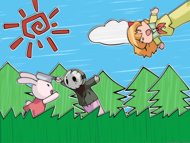 Flying man pencil rabbit chasing free wallpaper for desktop - medium preview image