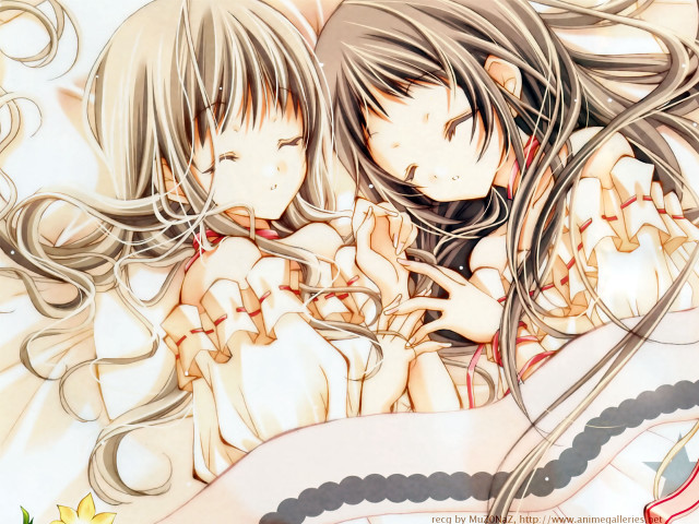 Anime girls bed white dress free wallpaper for desktop - medium preview image