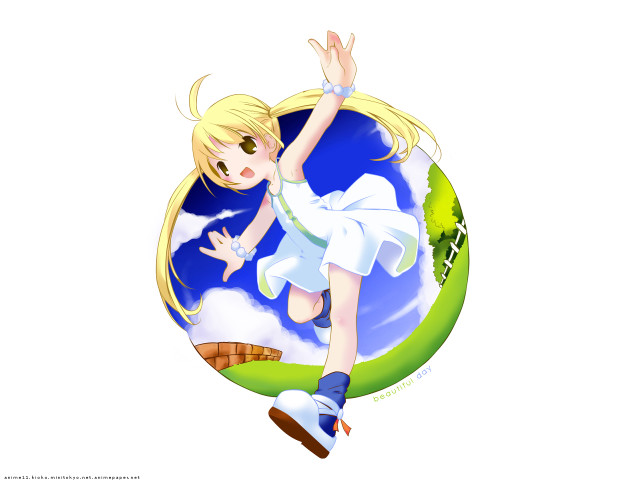 Girl flying white dress yayoi free wallpaper for desktop - medium preview image