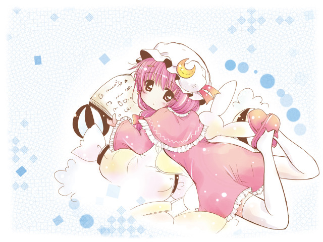 Girl pinkdress cloud cat pillow free wallpaper for desktop - medium preview image