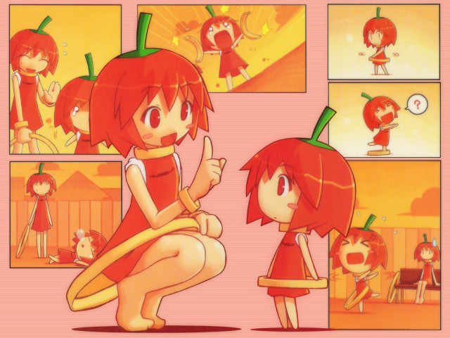 Red dress yellow object chibi free wallpaper for desktop - medium preview image
