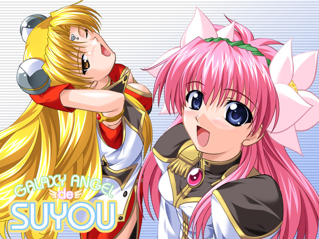 Anime pinkhair blueeyes blonde flower free wallpaper for desktop - medium preview image