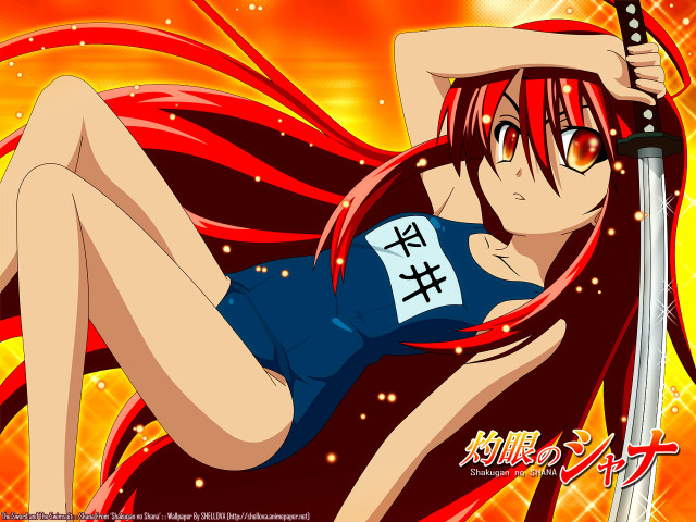 Red hair katana anime sunset free wallpaper for desktop - medium preview image
