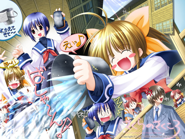 Anime girls water spouting gun free wallpaper for desktop - medium preview image