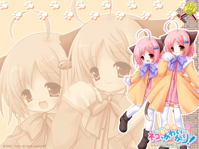 Pink haired anime sisters cat free wallpaper for desktop - medium preview image