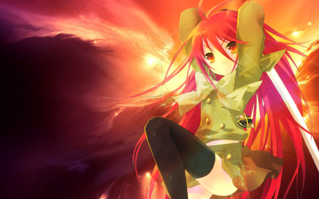 Red haired woman sword colorful free wallpaper for desktop - medium preview image