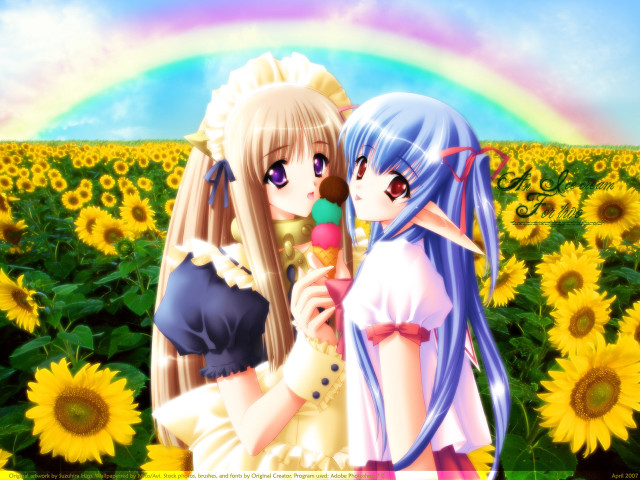 Sunflower field rainbow anime girls free wallpaper for desktop - medium preview image