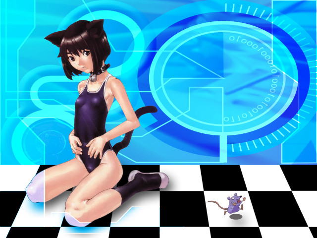 Woman black swimsuit checkered floor free wallpaper for desktop - medium preview image