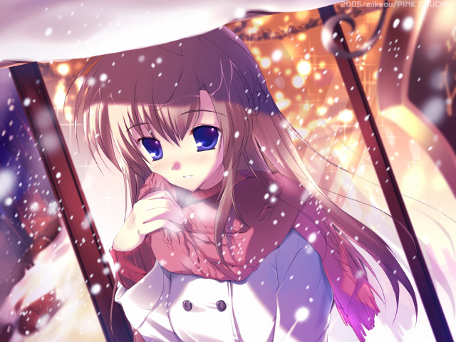 Girl white coat snow umbrella free wallpaper for desktop - medium preview image