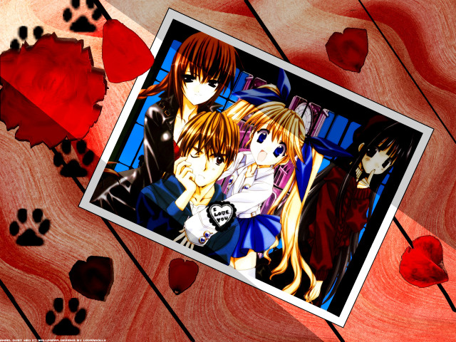 Anime couple hearts pawprints rose free wallpaper for desktop - medium preview image