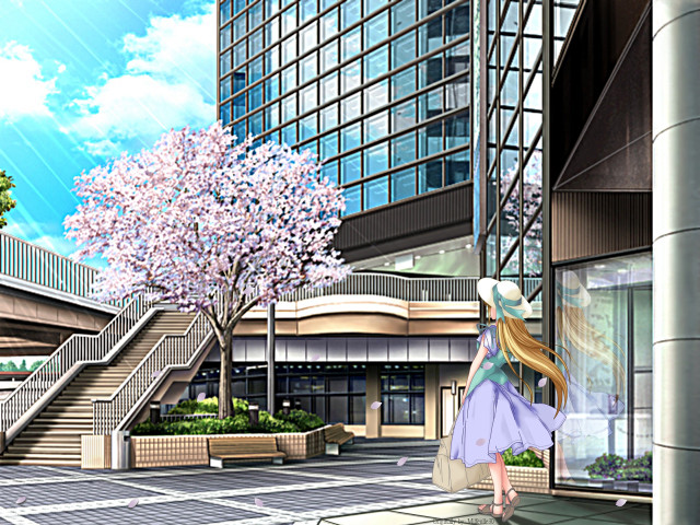 Woman street building tree sky free wallpaper for desktop - medium preview image