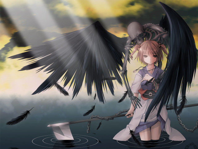 Woman wings water sword bird free wallpaper for desktop - medium preview image