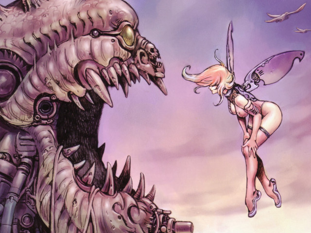 Woman dragon giant sword fantasy free wallpaper for desktop - medium preview image