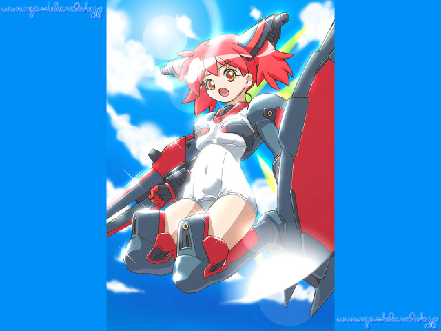Anime girl flying gun redhair free wallpaper for desktop - medium preview image
