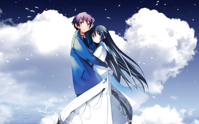 Clouds angelic hug kiss anime free wallpaper for desktop - medium preview image