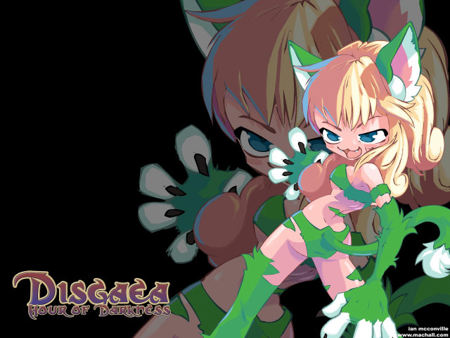 Cartoon catgirl green outfit blonde free wallpaper for desktop - medium preview image