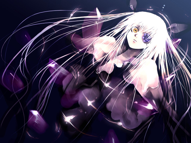 White haired girl purple floral free wallpaper for desktop - medium preview image