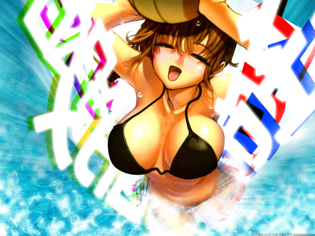 Cartoon woman bikini water hat free wallpaper for desktop - medium preview image
