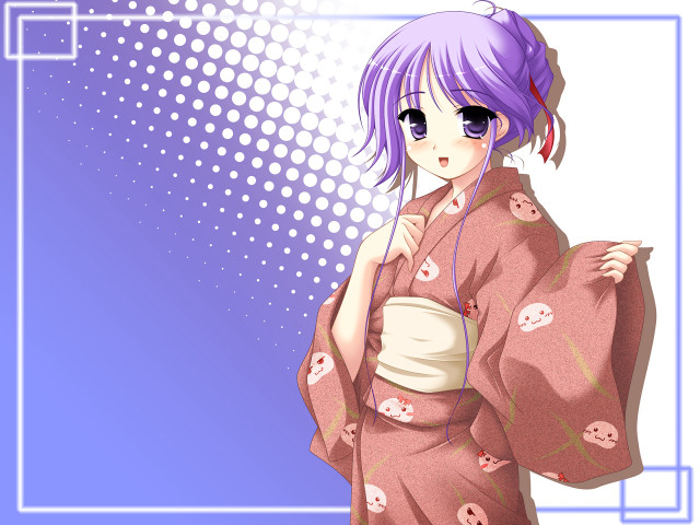 Kimono pink hair purple background free wallpaper for desktop - medium preview image