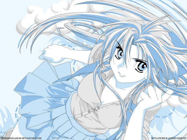 Blue hair girl wind dress free wallpaper for desktop - medium preview image
