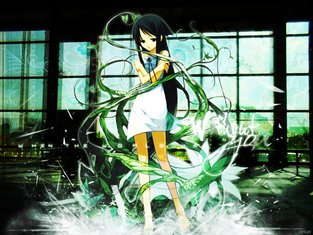 Girl sword window plant ribbon free wallpaper for desktop - medium preview image