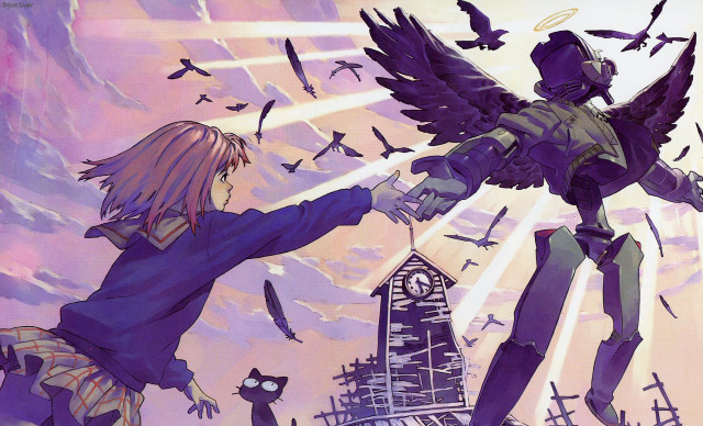 Flying angel birds building anime free wallpaper for desktop - medium preview image