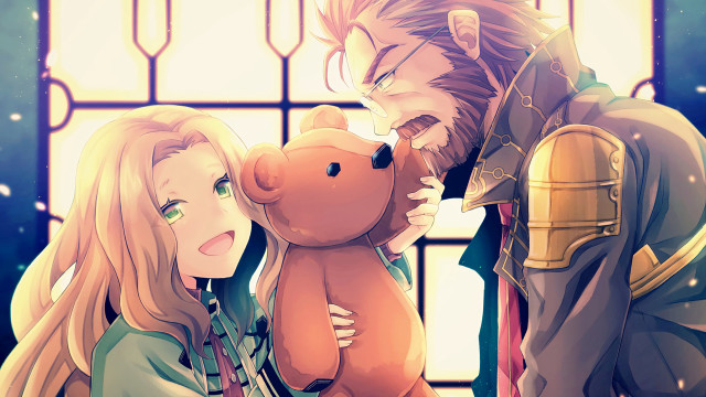 Anime couple holding teddy bear free wallpaper for desktop - medium preview image