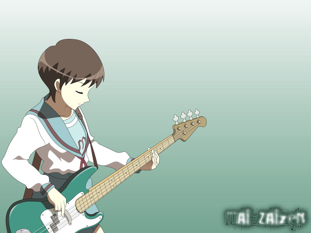 Guitarist anime green background brown free wallpaper for desktop - medium preview image