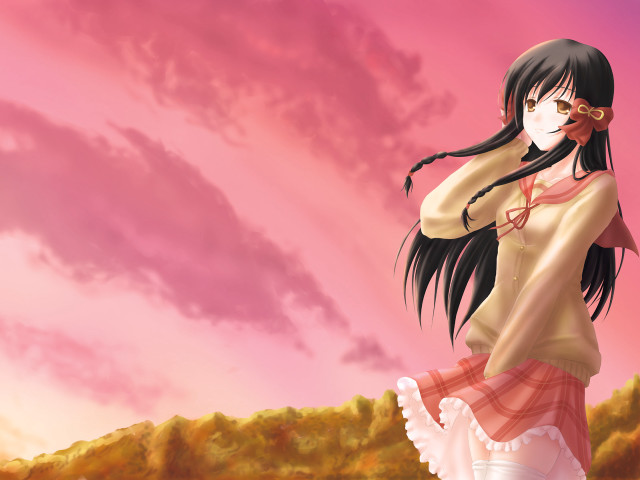 Pink sky woman dress anime free wallpaper for desktop - medium preview image