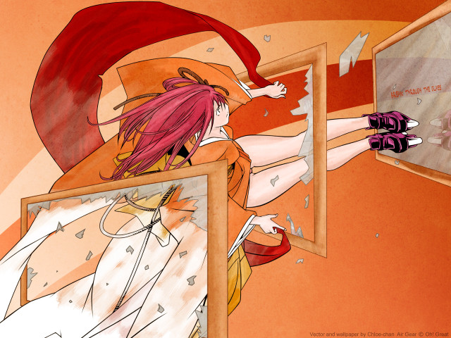 Girl redhat mirror anime kimono free wallpaper for desktop - medium preview image