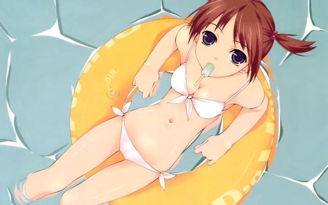 Cartoon girl bikini raft water free wallpaper for desktop - medium preview image