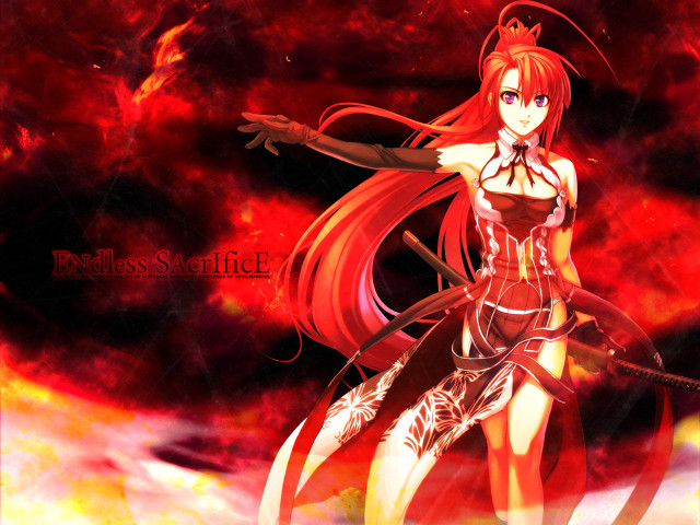 Red dress woman fire sword free wallpaper for desktop - medium preview image