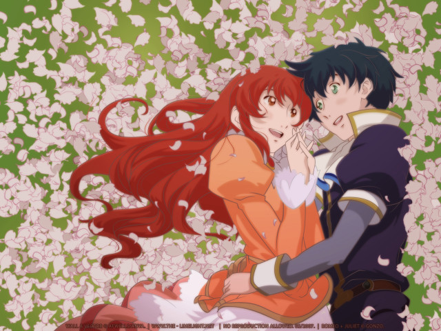 Anime couple flower field holding free wallpaper for desktop - medium preview image