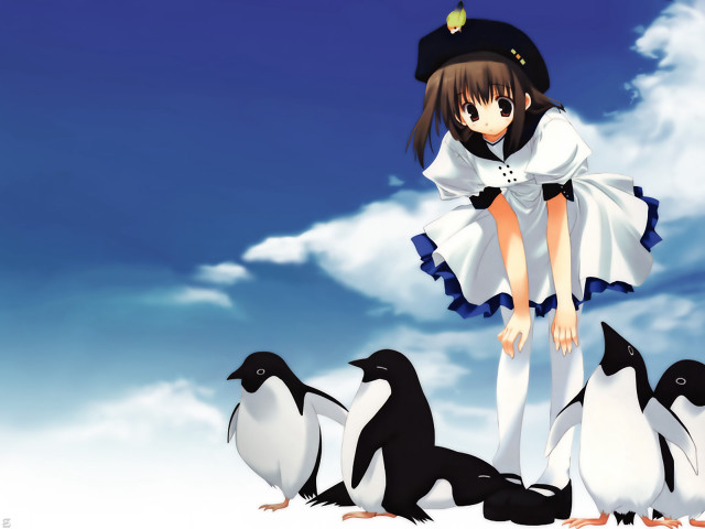 Girl sailor outdoors penguins snow free wallpaper for desktop - medium preview image